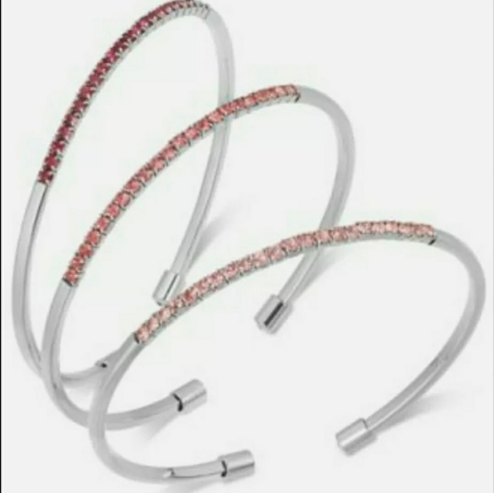 Inc Silver-Tone 3-Pc. Set Pave Thin Cuff Bracelets